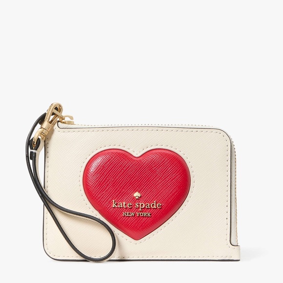 ♠️kate spade Madison Puffy Heart Small Card Holder Wristlet, Meringue Multi NWT